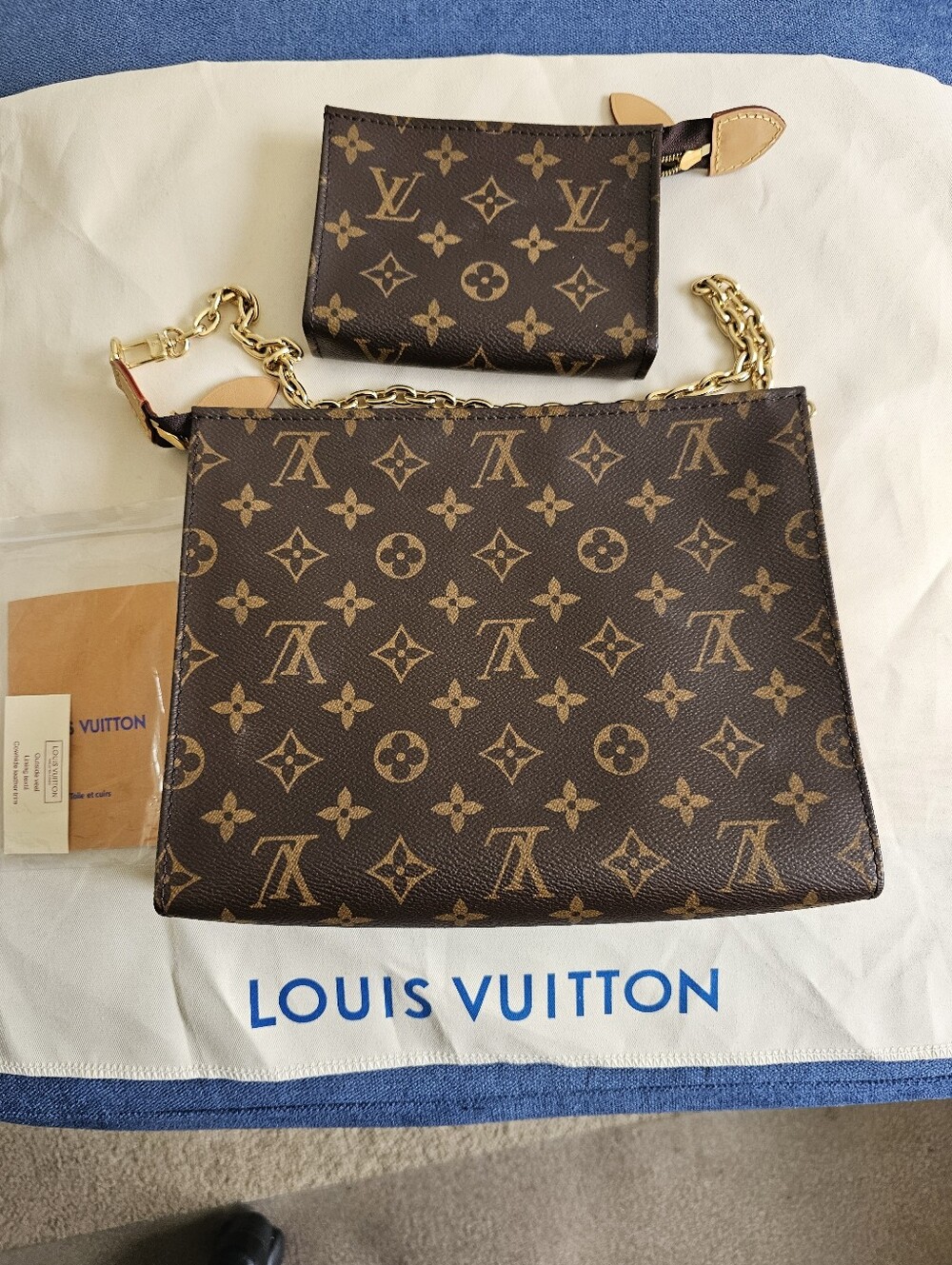 Louis Vuitton Monogram Canvas Shoulder Bag And Insert in Brown And Gold
